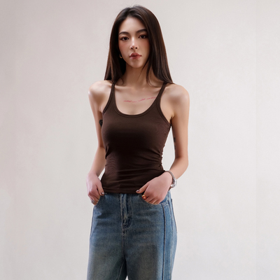 美式辣妹带可拆胸垫美背纯欲吊带上衣紧身细肩带工字女外穿背心夏