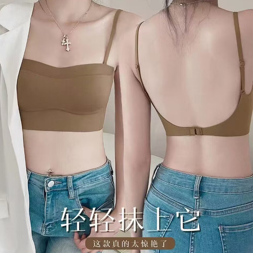 大露背抹胸内衣女聚拢小胸罩无钢圈防走光美背文胸bar薄款夏季