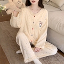 晚眠带胸垫睡衣女款春秋纯棉长袖少女冬季大码家居服2025年新款