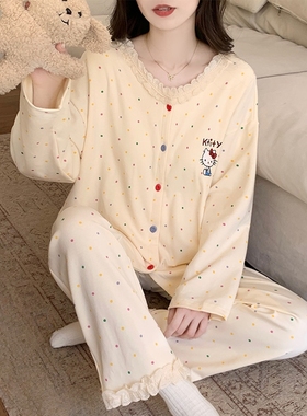 晚眠带胸垫睡衣女款春秋纯棉长袖少女冬季大码家居服2025年新款