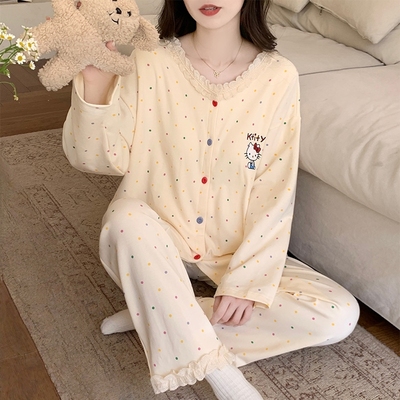 晚眠带胸垫睡衣女款春秋纯棉长袖少女冬季大码家居服2025年新款