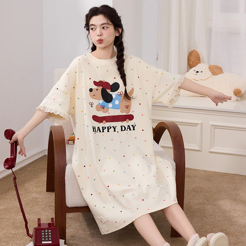 晚眠带胸垫睡裙女夏季短袖2026年新款睡衣夏天卡通可外穿家居服