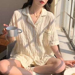 夏天防凸两件套装 短裤 家居服 云朵棉短袖 晚眠带胸垫一体睡衣女夏季