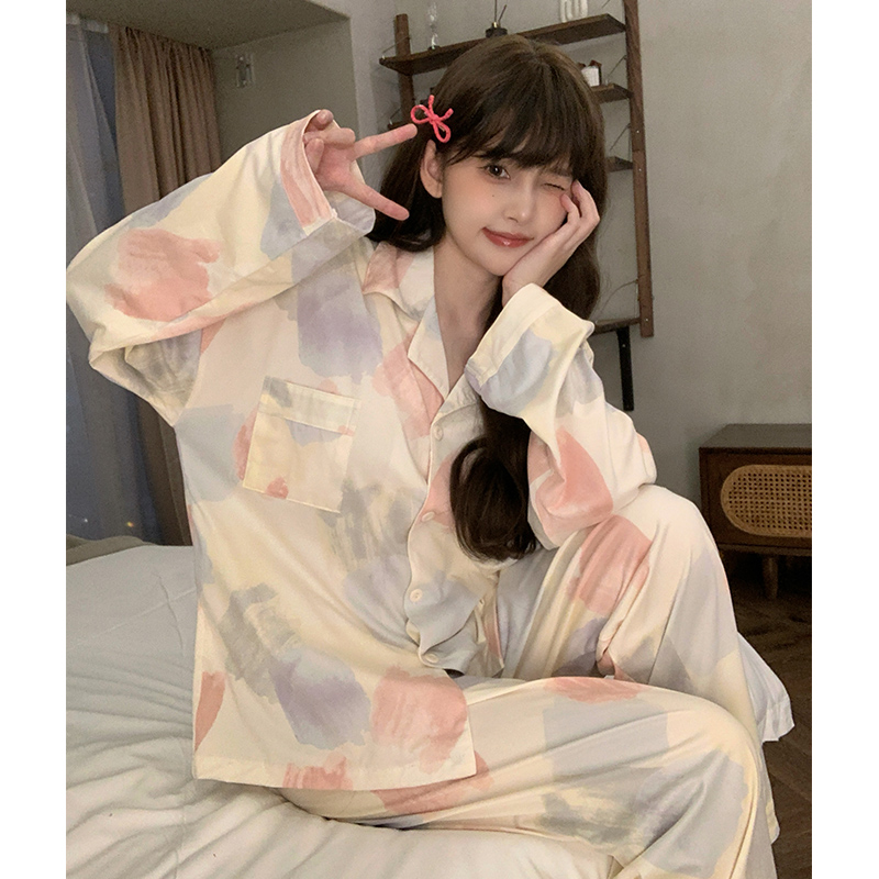 晚眠带胸垫睡衣女款秋冬季长袖油画2025年新款大码春家居服防凸点