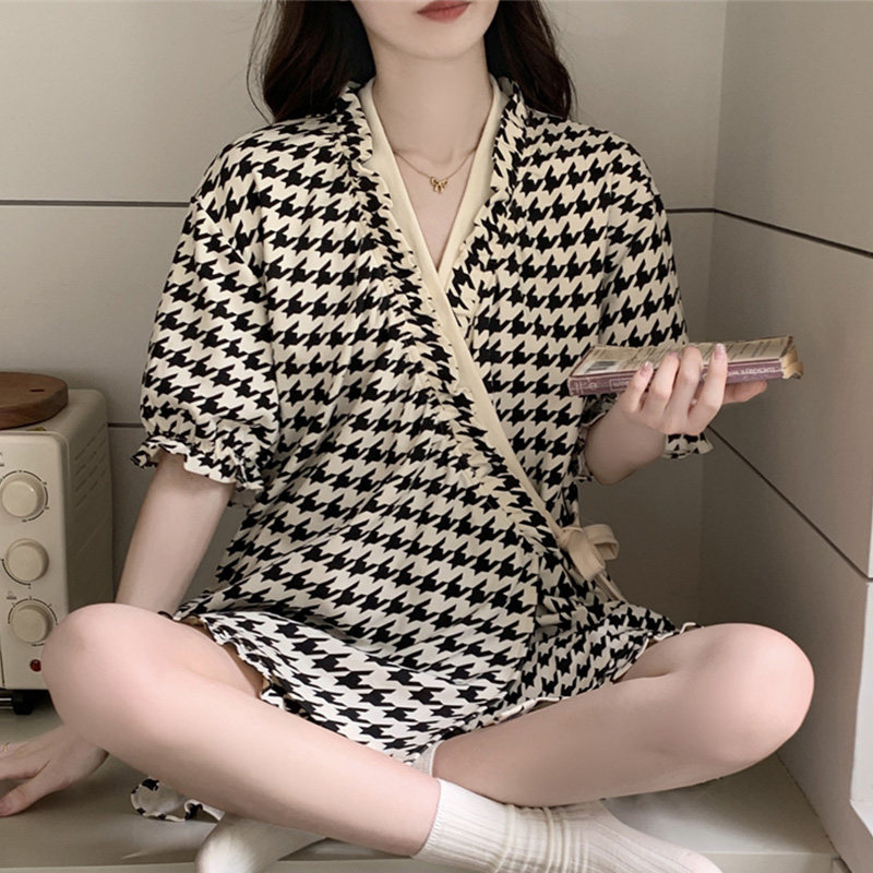 晚眠睡衣女款夏天季短袖云朵棉2025汗蒸服洋气和服高级感两件套装图片