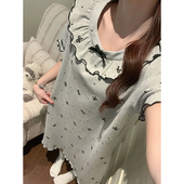 睡衣春秋可外穿大码 可爱2026年新款 短袖 带胸垫睡裙女夏纯棉薄款