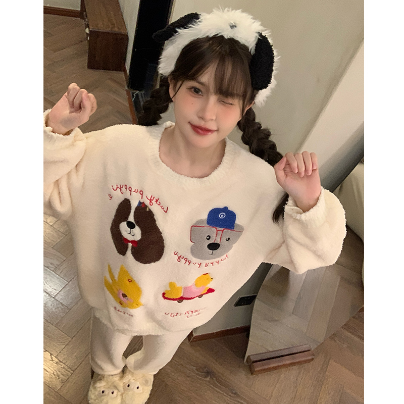 晚眠半边绒睡衣女款秋冬季加绒加厚2025年新款珊瑚绒家居服冬天