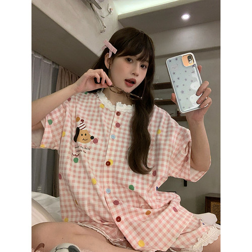 晚眠带胸垫睡衣女款夏季短袖短裤2026年新款夏天大码粉色家居服