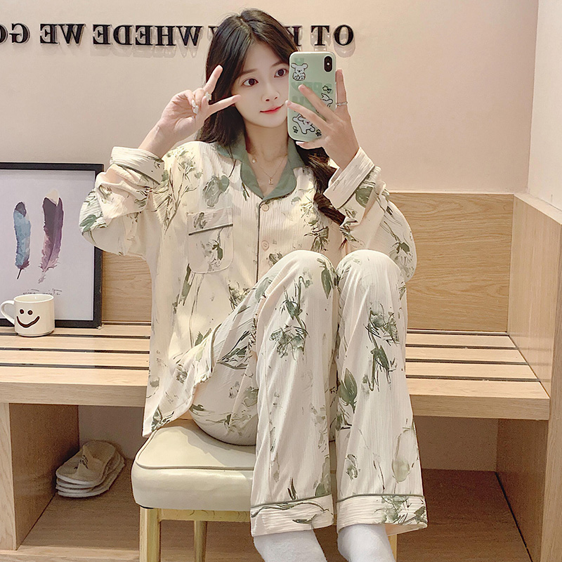 晚眠一体带胸垫睡衣女款春秋纯棉长袖2024年新冬季女士家居服大码