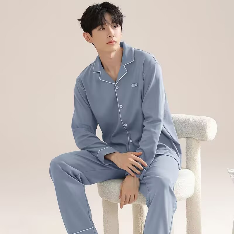 晚眠男士睡衣春秋款纯棉开衫长袖青少年秋冬季大码2024新款家居服