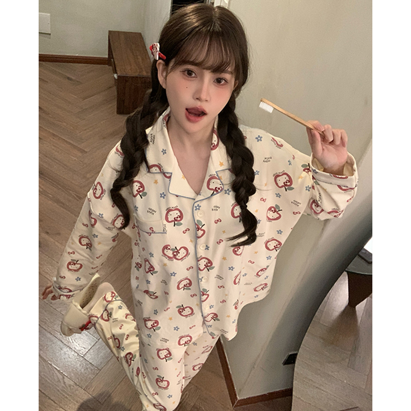 晚眠带胸垫睡衣女款春秋纯棉长袖卡通2025年新款秋冬季大码家居服