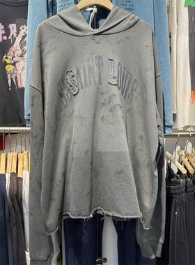 档口实拍SSSAINT LOUIS美式掉落字母做旧连帽卫衣男女同款帽衫潮