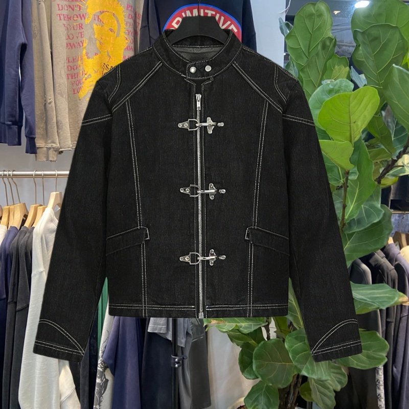 档口实拍 潮流机车风立领牛仔外套男秋季宽松廓形金属扣夹克黑色,男装,牛仔外套,淘宝优惠券,粉丝福利购,淘宝优惠卷