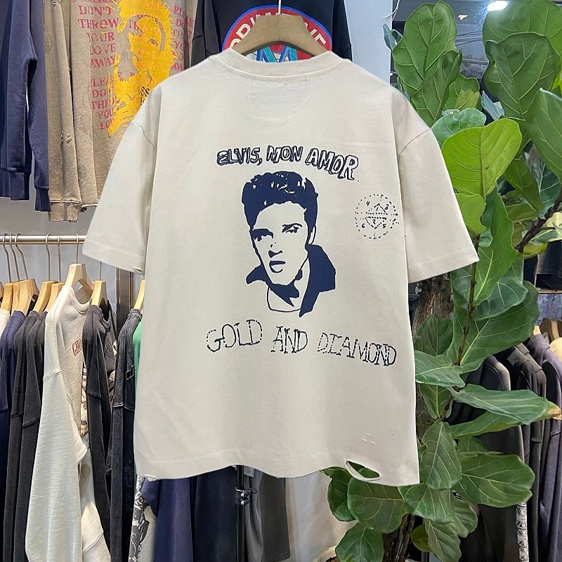 美式复古做旧破洞人像短袖T恤