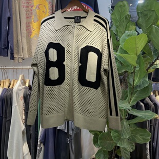 档口实拍Saint xxx stb美式80数字字母镂空网眼针织开衫拉链毛衣