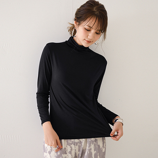 女款修身体恤百搭上衣大码打底衫春秋季韩版半高领莫代尔长袖T恤