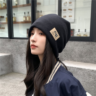 产妇月子帽秋冬季 毛线帽大头围显脸小套头冷帽HK 针织堆堆帽韩版