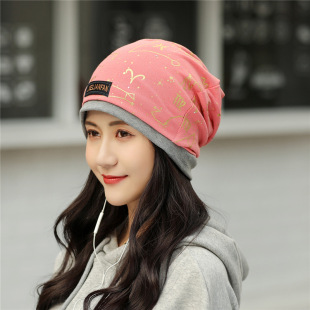 套头帽头巾包头HK 潮保暖化疗帽时尚 产妇帽帽子韩版 烫金星座韩版
