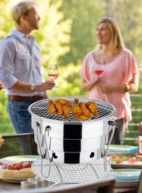 -户外亚马逊可折叠便携烤炉1日式圆形烧烤炉2热销烧烤架人不锈钢