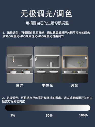 浴室镜卫生间镜子挂墙led灯光镜防雾酒店智能镜触摸屏壁挂上墙镜
