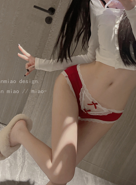 CLEAN 喵 红色女仆洛丽塔少女蕾丝夏薄款性感凉感全棉裆三角内裤