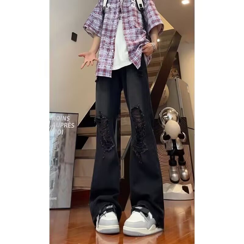 破洞牛仔裤女2025年新款春夏高腰显瘦小个子九分黑色紧身铅笔裤子