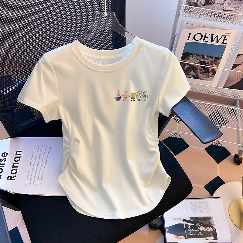 女大童纯棉短袖t恤夏装2025夏季新款儿童洋气不规则短款上衣白色