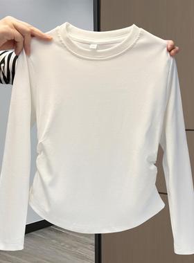 女童纯棉长袖t恤短款修身春秋装白色上衣中大儿童宝宝打底衫内搭