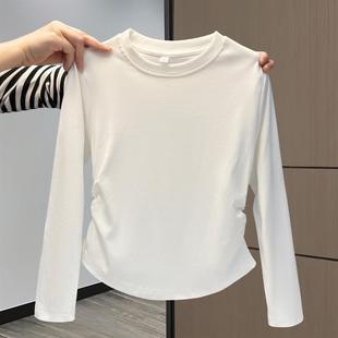 女童纯棉长袖t恤短款修身春秋装白色上衣中大儿童宝宝打底衫内搭