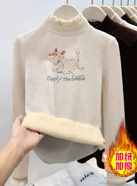 女大童德绒打底衫内搭秋冬加绒加厚奥粒绒长袖秋衣半高领儿童上衣