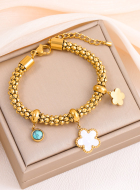 女士不锈钢金色贝壳五花手链