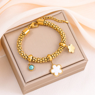 四叶草五花手链高版本金色不掉色镶嵌松石坠元素百搭女手串首饰品