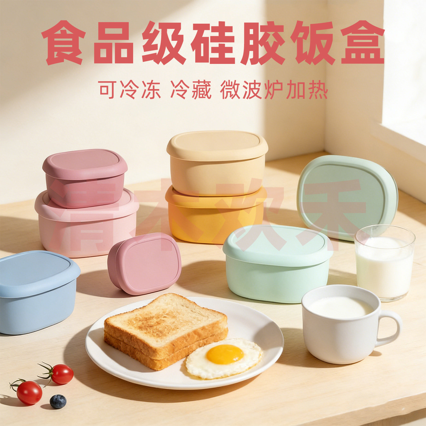 硅胶饭盒密封微波冷冻加热野餐盒