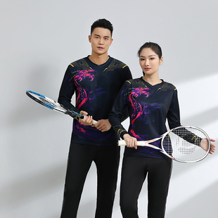 中国风羽毛球服乒乓球衣男女款排汗速干运动训练长袖上衣团服定制