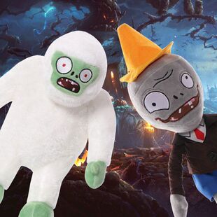 植物僵尸拦路雪人海豚骑士僵尸公仔读报运动铁桶鸭子僵尸毛绒玩具