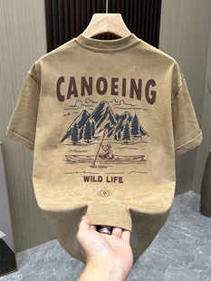 2026新款纯棉重磅短袖t恤男夏季美式水洗复古做旧宽松半袖体恤衫