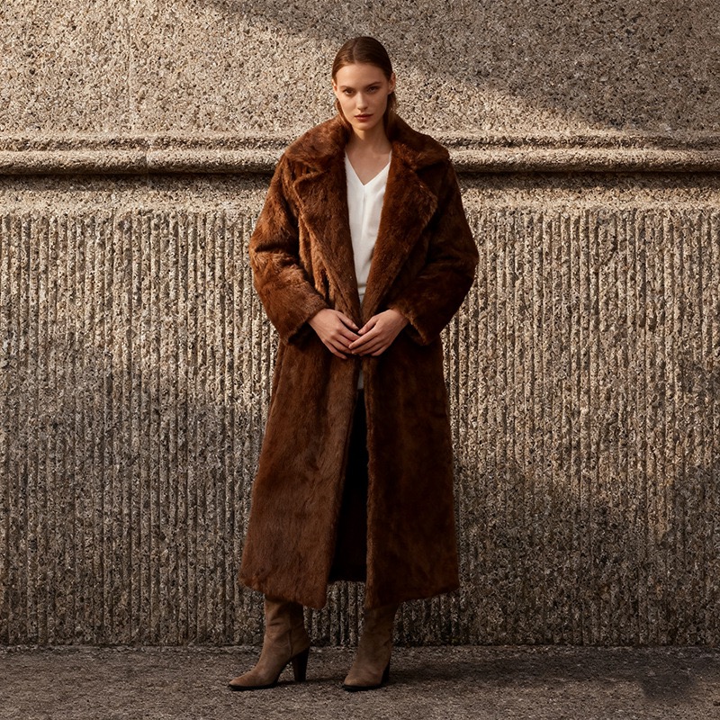 简约时尚复古美拉德加厚长款毛呢大衣欧美气质焦糖色过膝女装外套