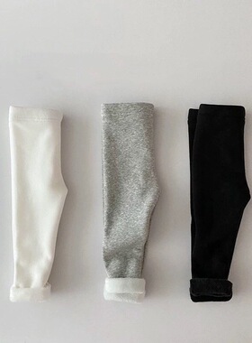 韩国童装男童女童2024新款秋冬纯色洋气棉加绒打底裤