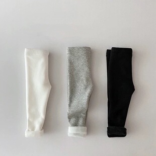 韩国童装男童女童2024新款秋冬纯色洋气棉加绒打底裤