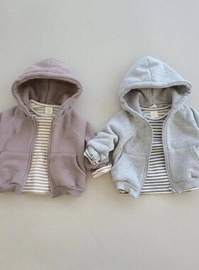 0一1岁宝宝衣服洋气男女童连帽外套秋冬加绒加厚婴儿休闲拉链卫衣