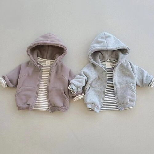 0一1岁宝宝衣服洋气男女童连帽外套秋冬加绒加厚婴儿休闲拉链卫衣