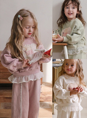 韩版新款童装2025冬女童flo公主洋气卫衣休闲裤套装两件套