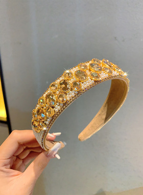 高级感重工超闪水钻珍珠头箍发箍增高颅顶发卡时尚气质百搭发饰品