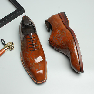 68-1高档高务正装男皮鞋开边珠皮激光雕花潮流男单皮鞋立体小