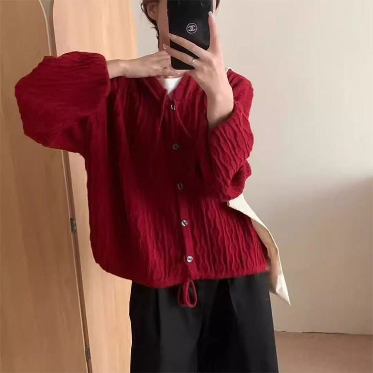 复古洋气深灰色针织连帽