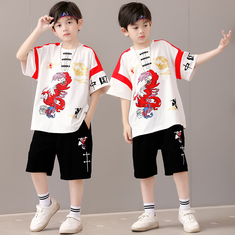 国潮童装男童t恤短袖新中式唐装夏2025新款8儿童套装男装小孩衣服