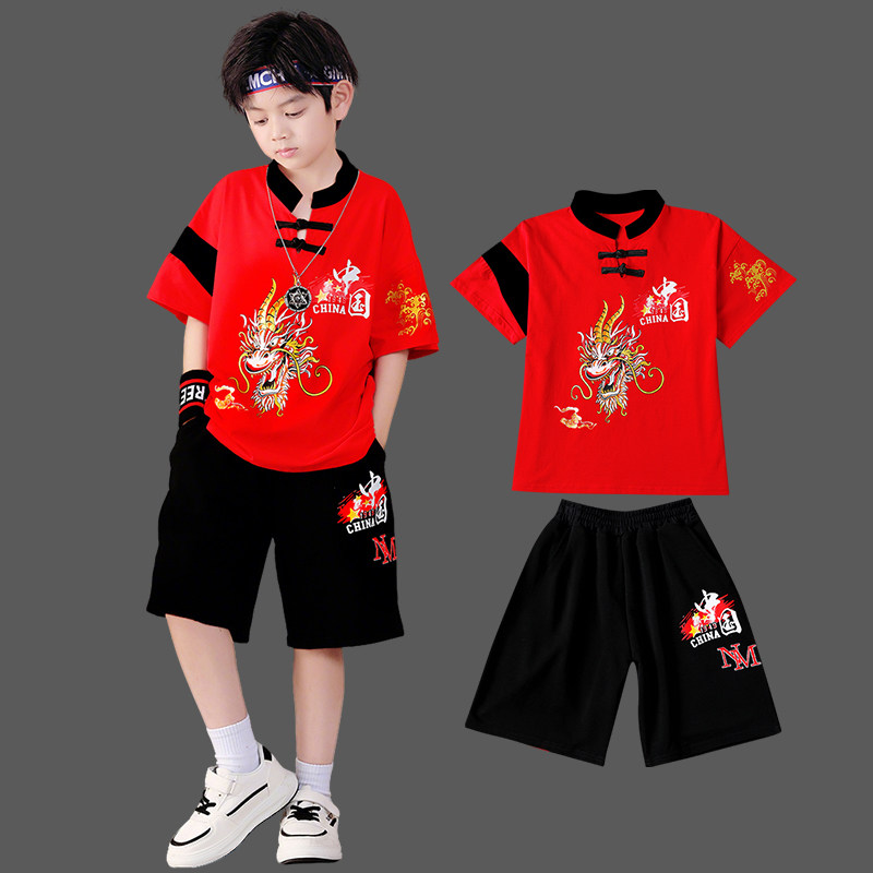 童装男童短袖套装立领盘扣图片