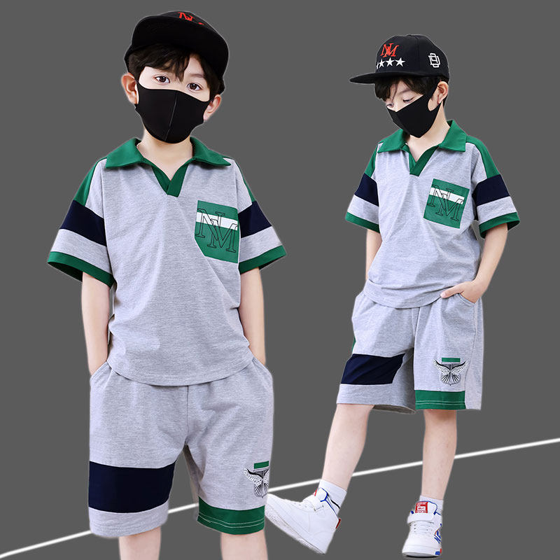 男童polo衫短袖套装2026新款夏季纯棉痞帅大童男装酷儿童衣服翻领