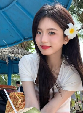 海边度假风黄色鸡蛋花发夹森系甜美可爱侧边夹氛围感自拍发卡发饰