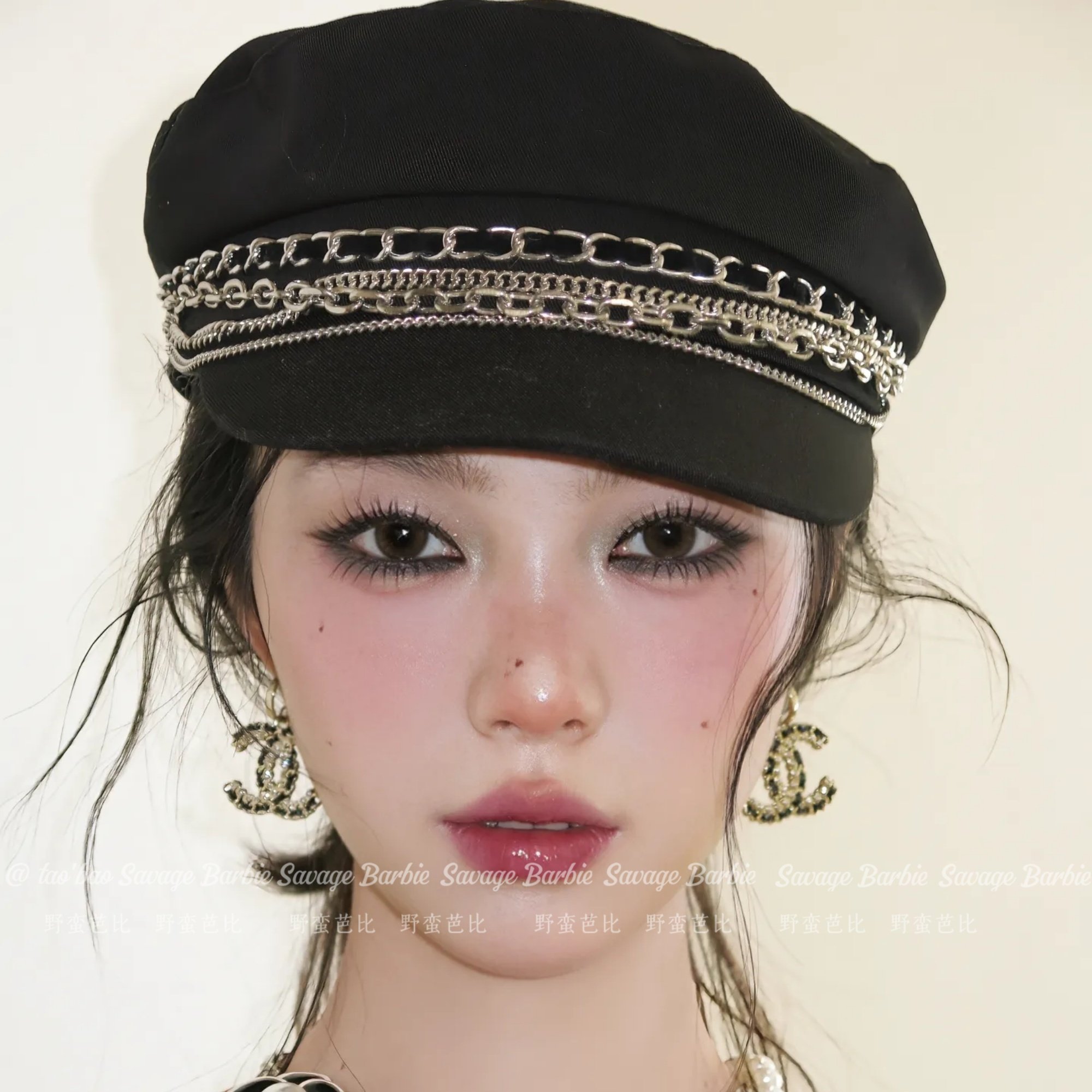 韩版复古黑色链条平顶鸭舌帽甜酷辣妹名媛风贝雷帽2025新款帽子女,服饰配件/皮带/帽子/围巾,帽子,淘宝优惠券,粉丝福利购,淘宝优惠卷